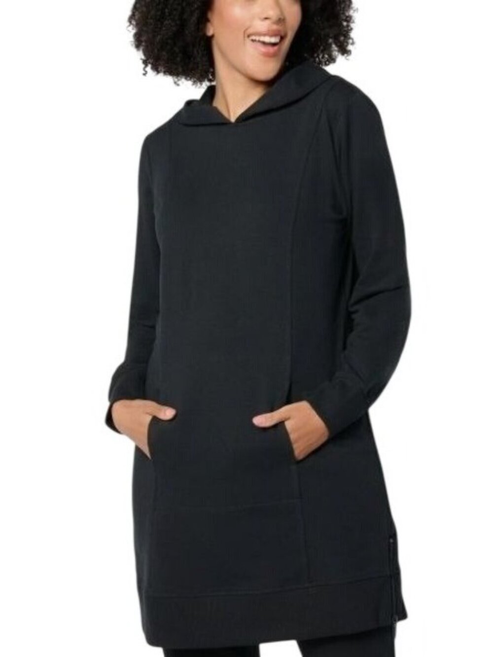 Denim & Co. Active Regular French Terry Hooded Tunic LARGE